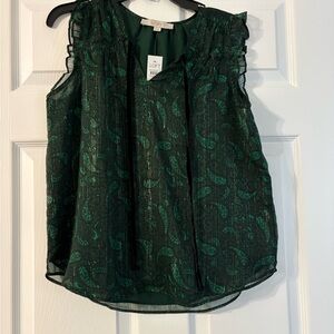 LOFT Emerald Paisley Ruffle Blouse